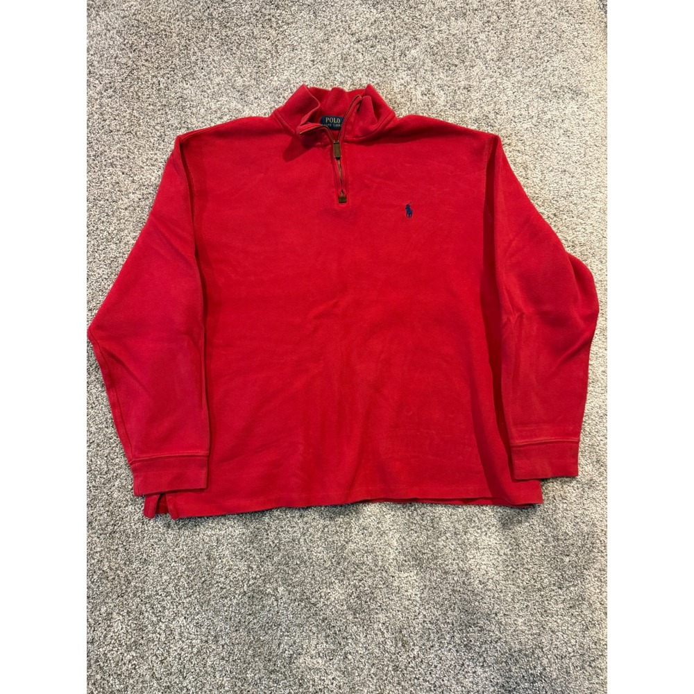 Polo Ralph Lauren Pullover Mens XXL Red Quarter Zip Cotton Pony Logo Mock Neck